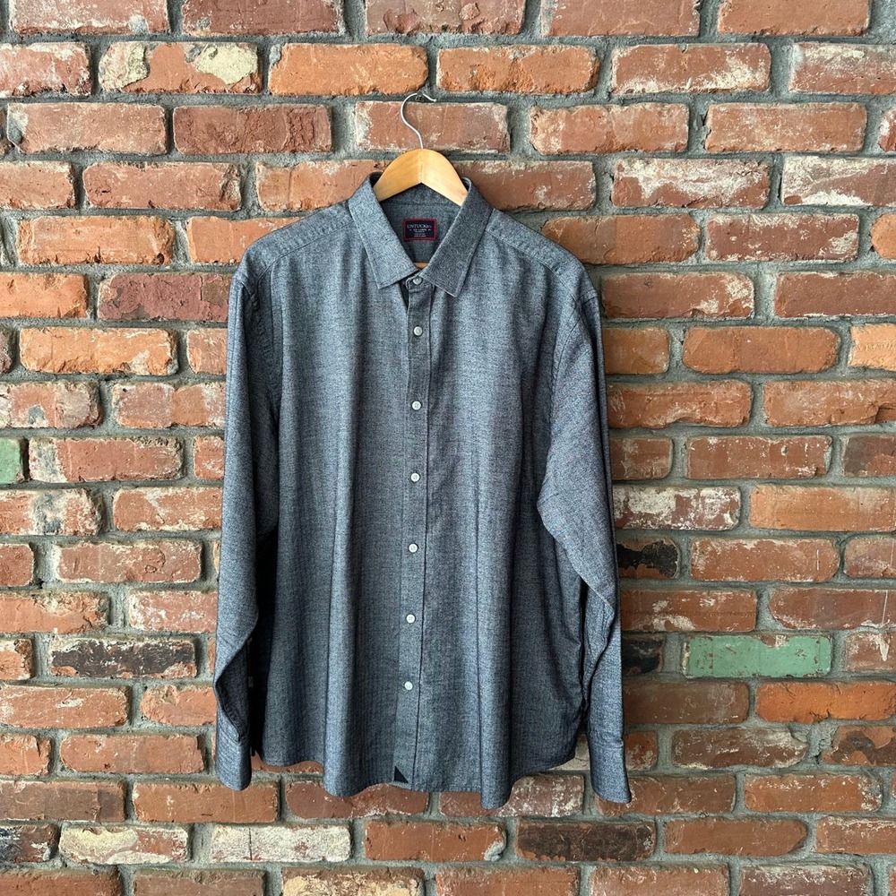 UNTUCKit Librando Men's XXL Relaxed Fit Black Gray Herringbone Cotton Shirt